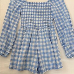 Janie and Jack Light Blue Checkered Romper